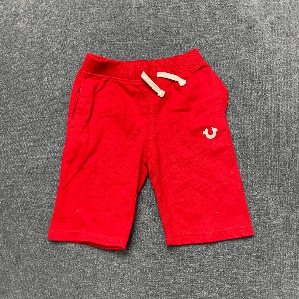 True Religion Sweat Shorts Boys 6 Red Fleece Lined Horseshoe Logo Drawstring